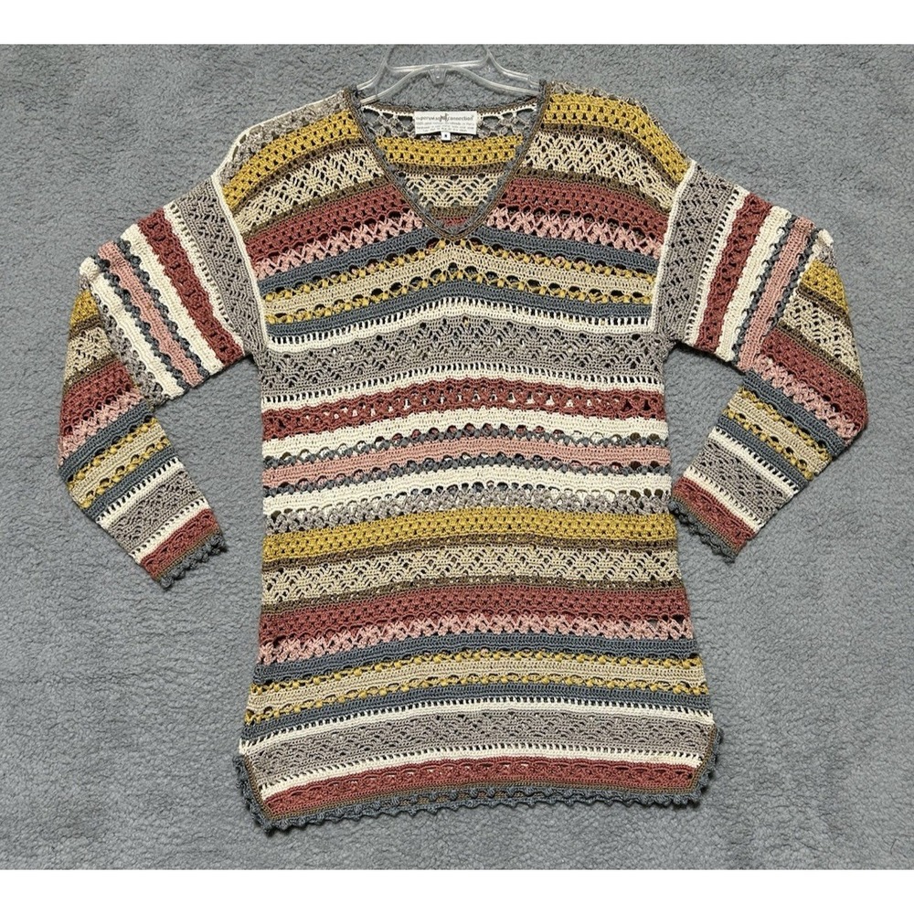 Vintage Peruvian Connection 100% Pima Cotton Hand Knit Crochet Abstract Sz L‎